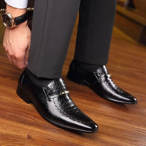 Men's Leather Shoes Casual Business Formal Shoes with Crocodile Pattern
